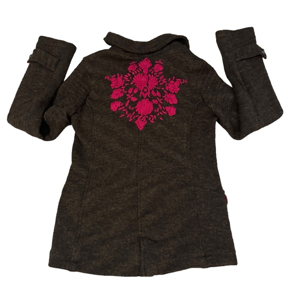 Free People Lambswool Double Breasted Coat Womens Medium Brown Geometric Pink - Picture 5 of 9